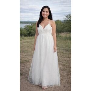 Lulus Enchanting White Toule Maxi Dress Wedding Small